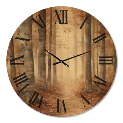 Autumn Woodland Path - Rustic Large Wood Wall Clock