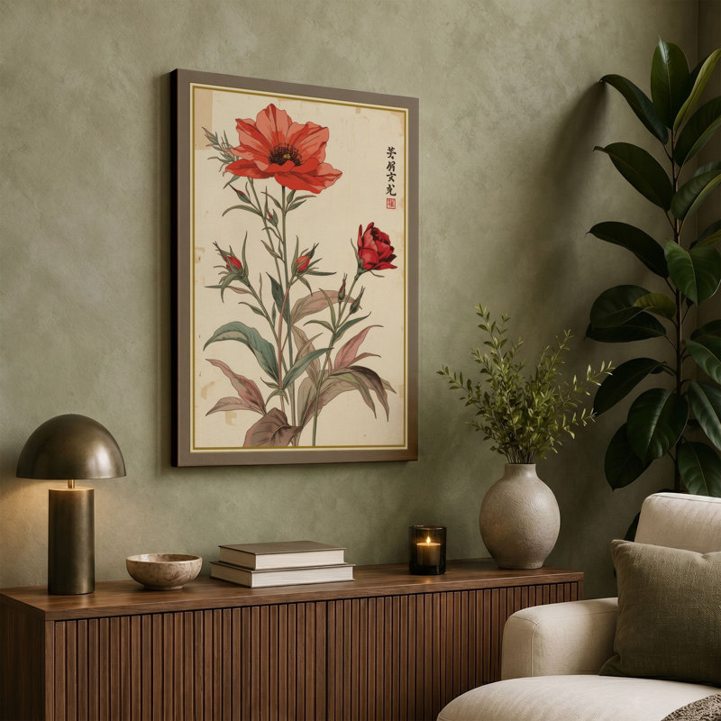 Carnation Study Botanical - Wrapped Canvas, 36x24 - 91.4 x 61.0 cm, Sage Border