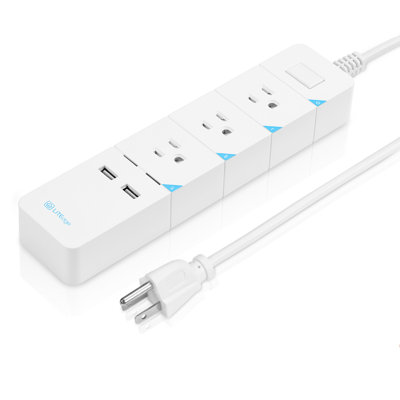 Multiprise WiFi, 3 prises CA, 2 ports USB, contrôle des applications, protection contre les surtensions, compatible avec Alexa