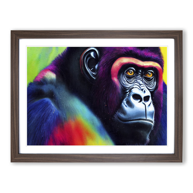 Colourful Gorilla - Single Picture Frame Print, Walnut Framed, 34cm H x 46cm W x 2cm D