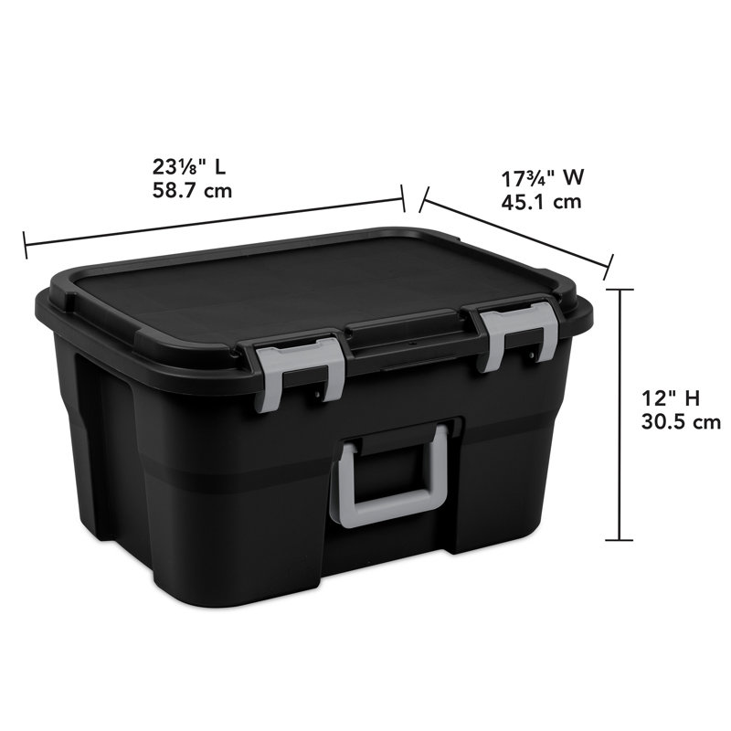Sterilite Footlocker, 14 Gal Plastic Storage Container with Lid, Black, 8 Pack