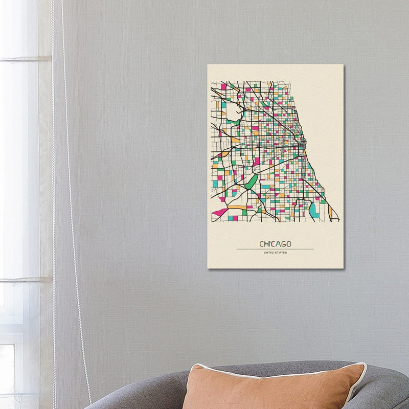Chicago, Illinois Map 1 Piece Wrapped Canvas Wall Art, 66.04 cm H x 45.72 cm W x 1.91 cm D