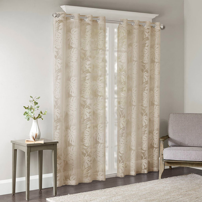 Palm Leaf Burnout Window Sheer, 50.2" W x 84.06" L, Beige