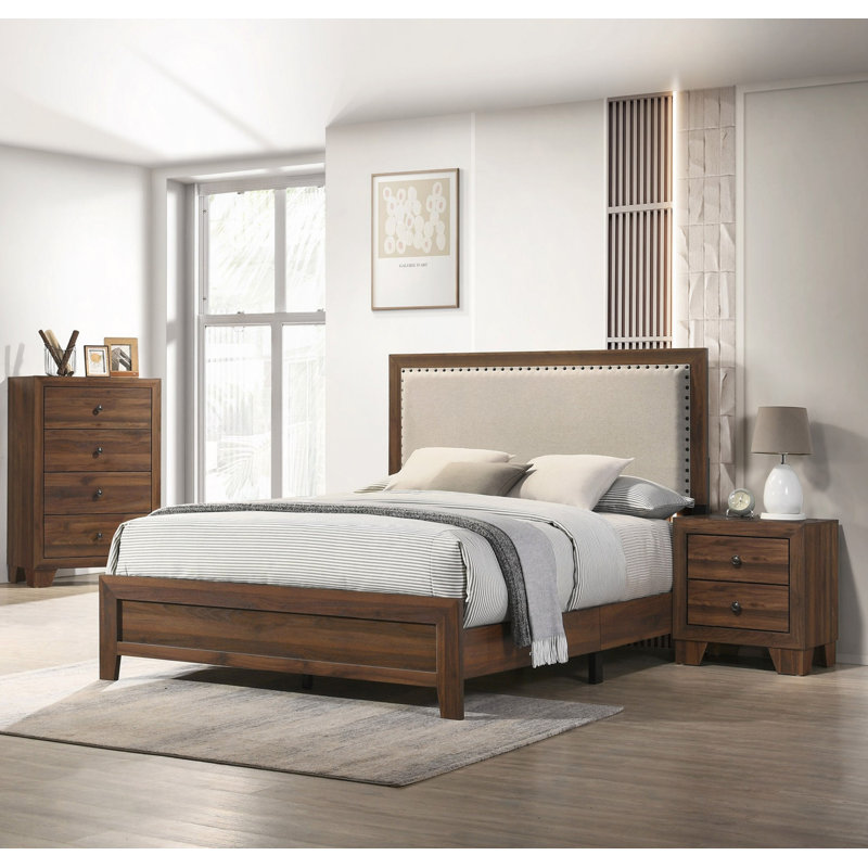 Mobilier de chambre à coucher en bois, Grand lit, Brun