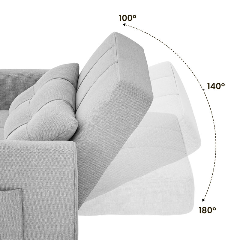 3-in-1 Convertible Accent Chair with Pillow, Adjustable Recline, Linen Fabric, Steel Frame, Gray Linen Blend