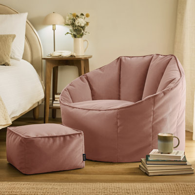 icon Sirena Scallop Chair Bean Bag and Footstool Ochre Yellow Velvet Bean Bags