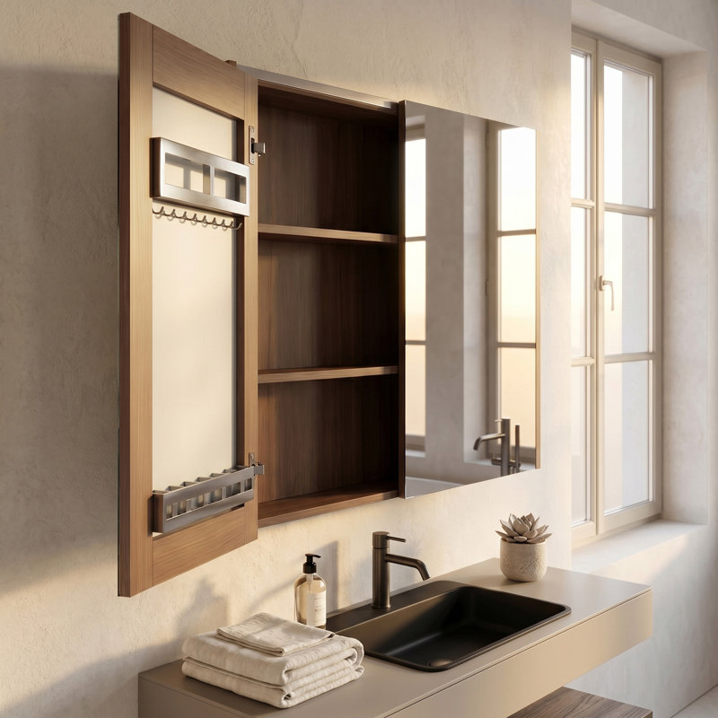 Armoire à pharmacie en chêne Karson avec miroir et lumière DEL Lil