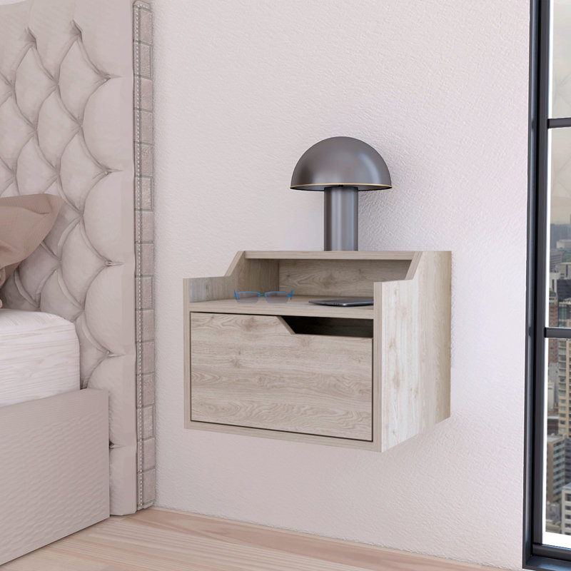 Table de chevet flottante avec tiroir et double tablette Florence, Gris