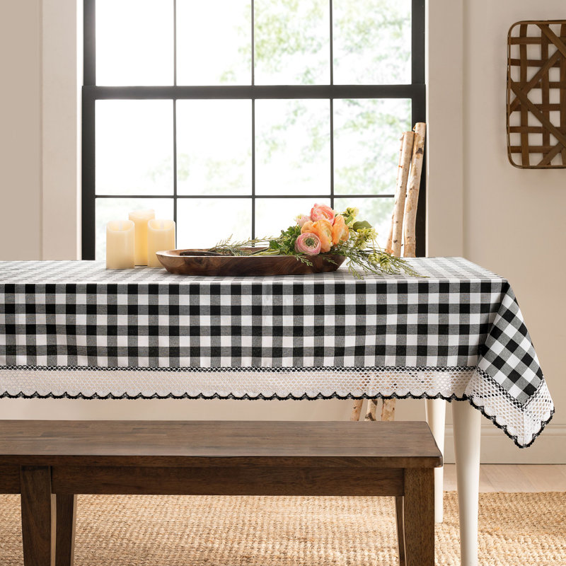 Linhart Checkered Cotton Blend Tablecloth, Black/White, 120" x 60"