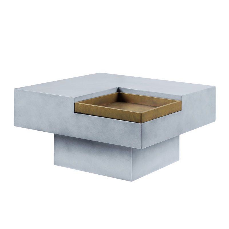 Kailano Pedestal Coffee Table Living Room Table Square Coffee Table Center Table With Storage, Blue, 17” H x 32” W x 32” D
