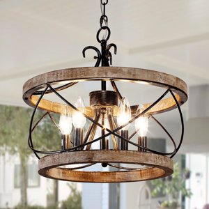 Ambrose 5 - Light Drum Solid Wood Chandelier Adjustable Pendant Ceiling Light