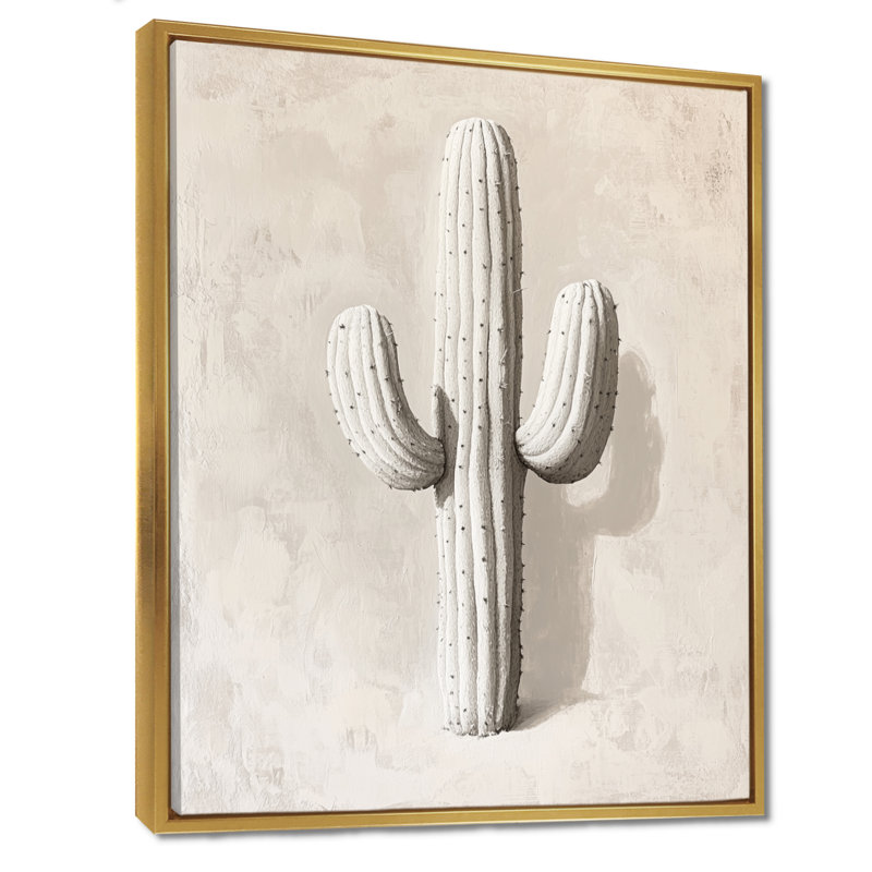 Saguaro ivoire - Tableau encadré Cactus, H 32 po x l 16 po, Cadre flottant doré