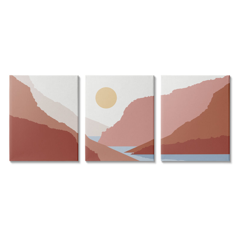 «Southwestern Stream Flowing Mountain Landscape Collage» par Urban Epiphany, ensemble de 3 impressions, Toile tendue