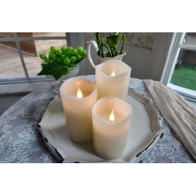 Flameless Pillar Candles Flickering with Remote Timer, Battery Operated LED Candles Up to 400 Hours, 3D Moving Flame Real Wax Candles. (Ivory with Invaginated top)