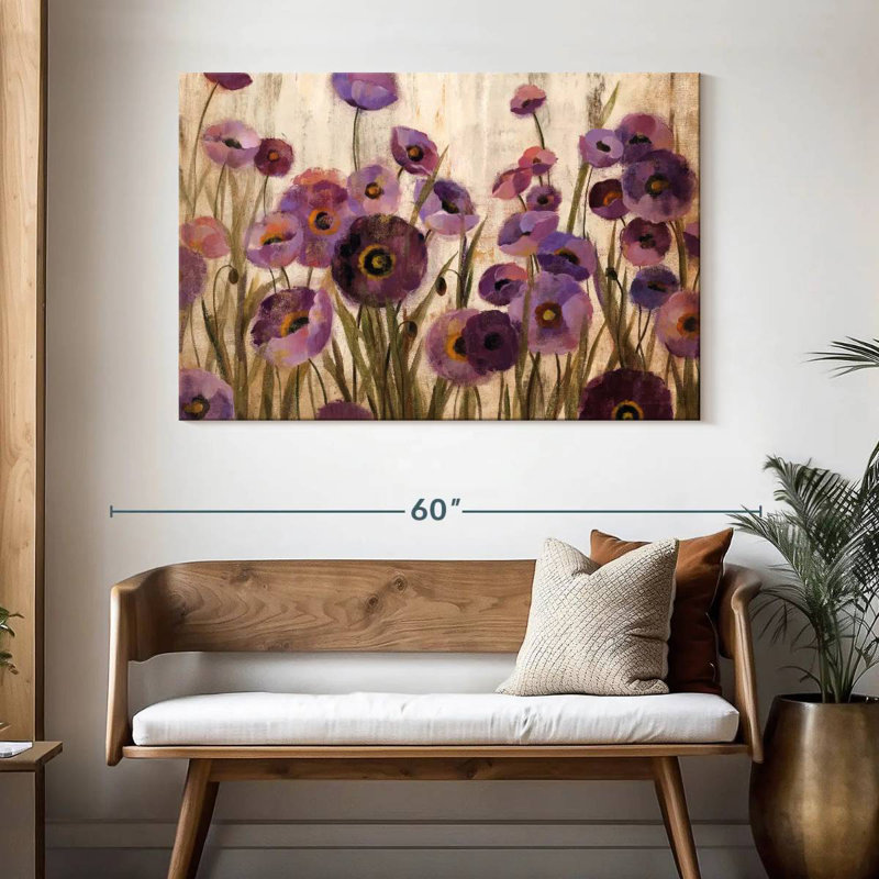 Harnek rose et fleurs mauves, H 32 po x l 48 po