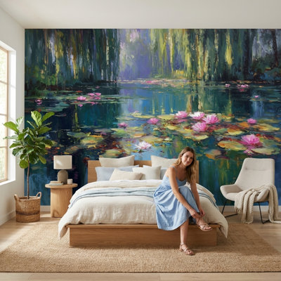 Water Lilies Wallpaper Reflection Removable Nature Wall Double Roll