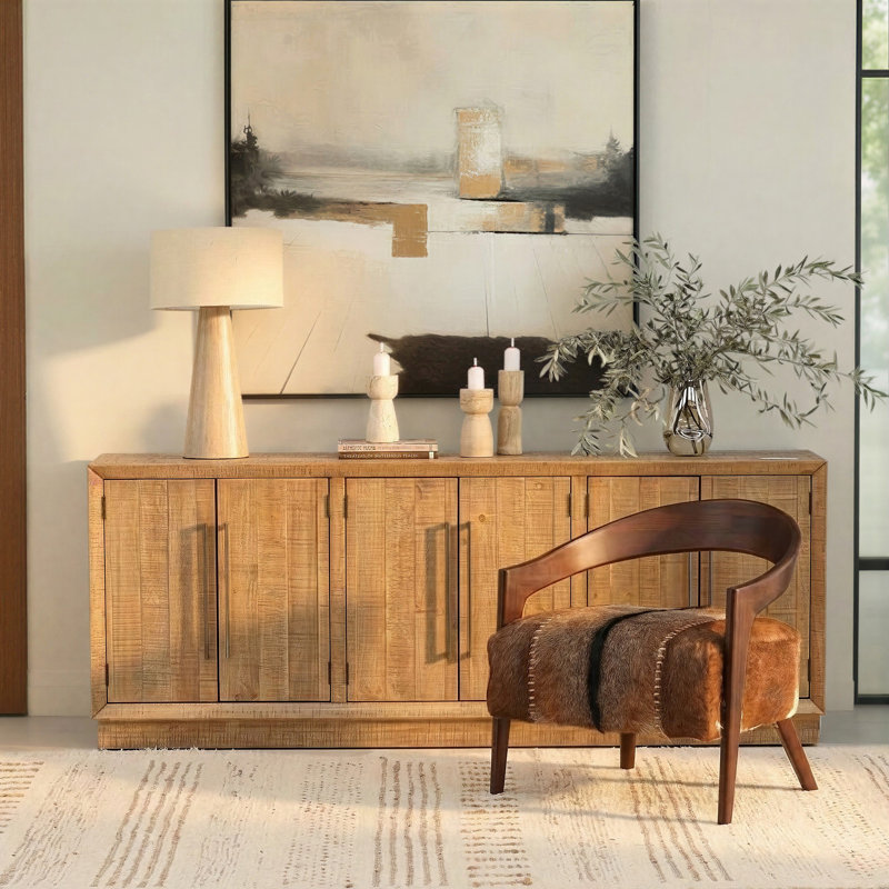 Fauteuil demi-tonneau pivotant rembourré Tekoa, Brun naturel / peau de chèvre blanche, Brun moyen