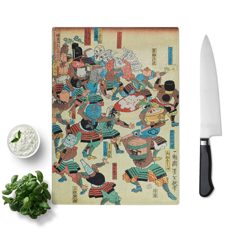Tempered Glass a Riot of Samurai by Tsukioka Yoshitoshi Chopping Board, 28.5cm W x 20cm L