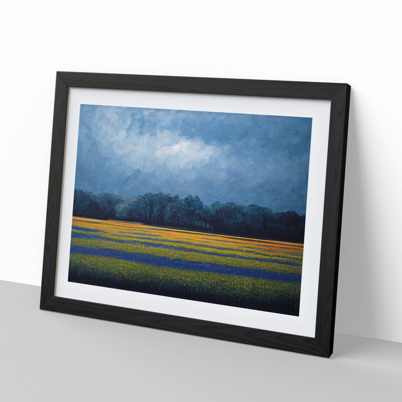 Expressive Bluebell Field - Single Picture Frame Painting, 46cm H x 64cm W x 2cm D, Black Framed