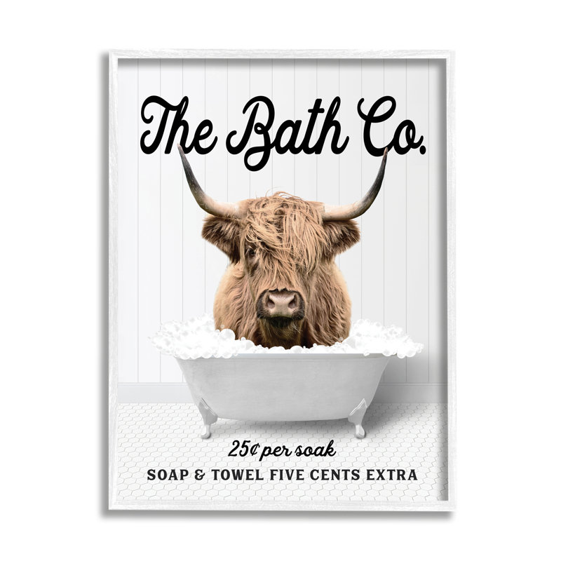 Bubble Bath Cattle White Framed Giclee Art by Lettered and Lined, Coastal White Framed Giclee, 14" H x 11" W x 1.5" D