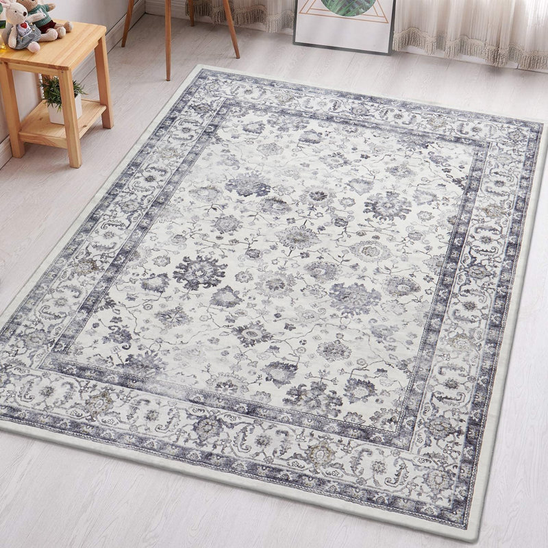 Aspire Homeware Grey Floral Vintage Area Rug, Rectangle 160 x 230 cm