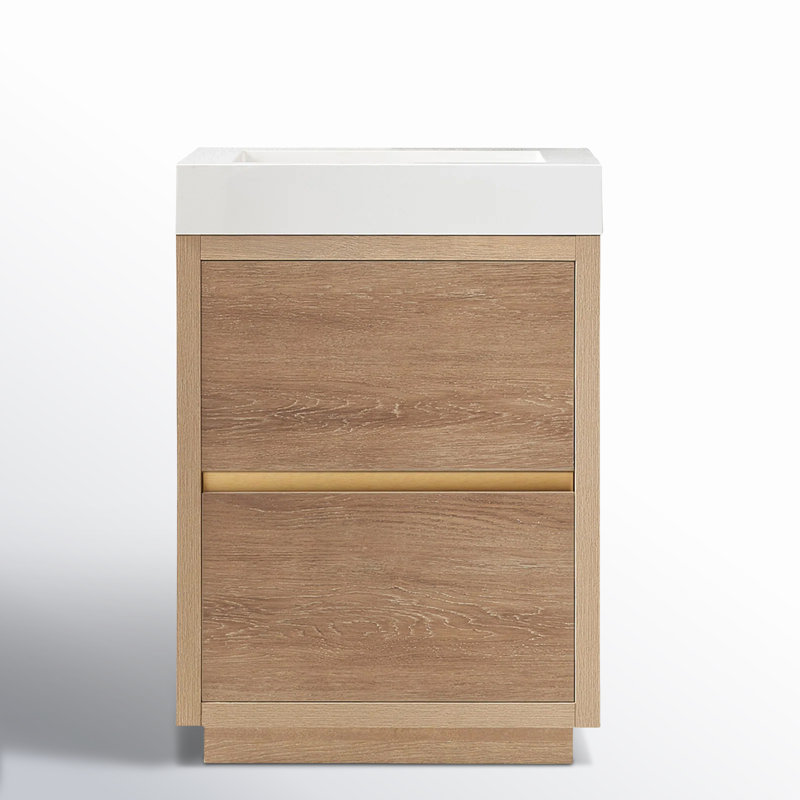 Ensemble de meuble-lavabo simple 24 po Beira, Blanc, Chêne noir nord-américain