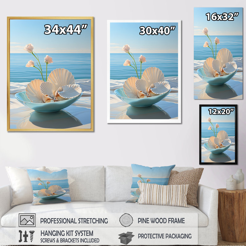 «Rolen Minimalist Gems Sheels II», reproduction sur toile, H 44 po x l 34 po x P 1,5 po, Encadrement doré