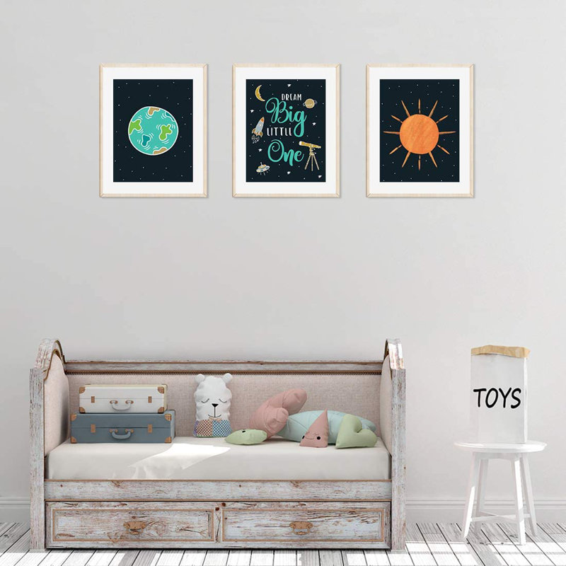 « outerspace theme, terre, rêve big little one », ensemble de 3 pièces imprimées sur papier Dabirvaziri
