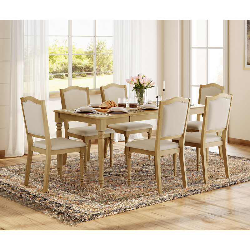 Ensemble de table de salle à manger 7 pièces - Comprend une table de salle à manger, 6 chaises de salle à manger en bois, ensemble de salle à manger de style campagnard, chêne