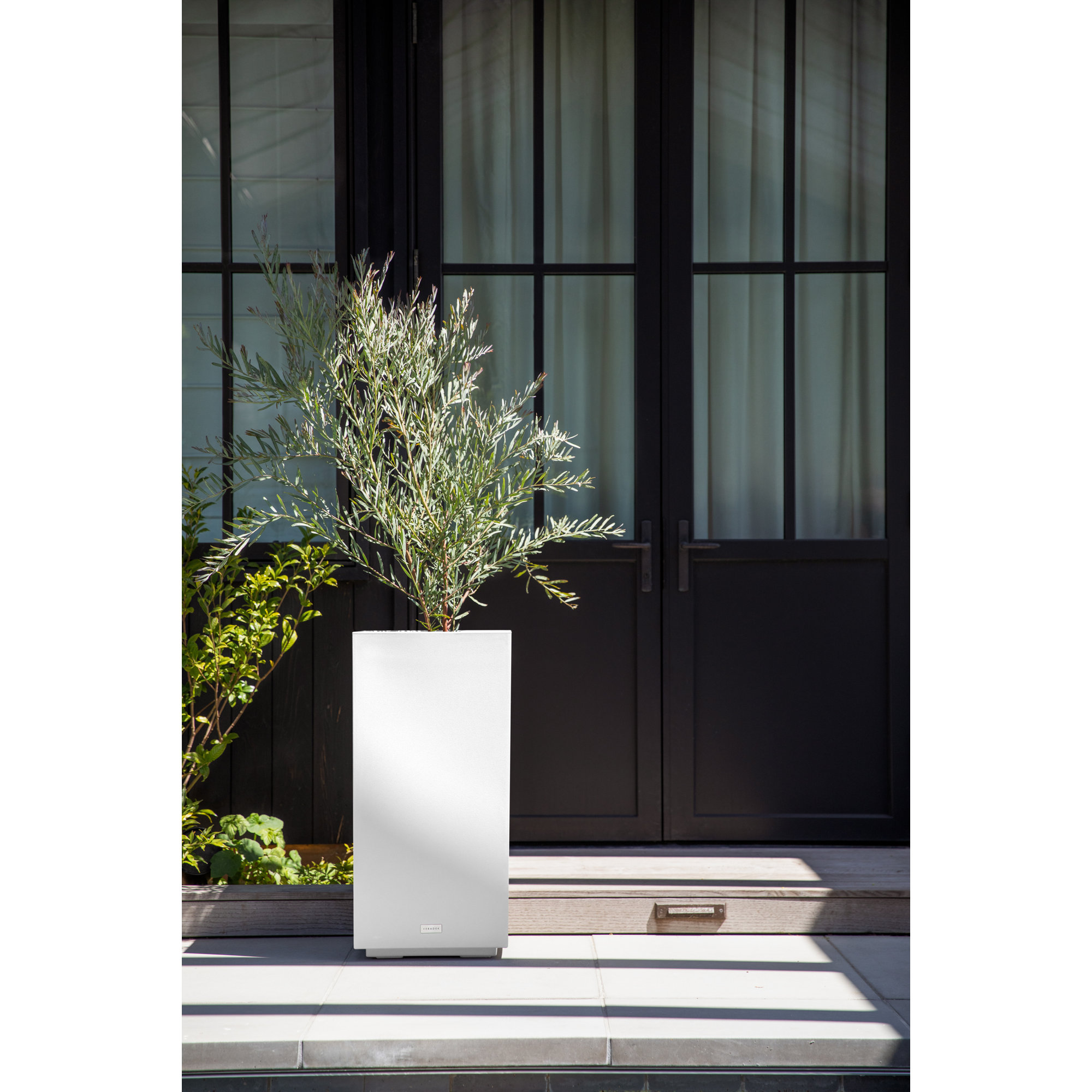 Block Series Pedestal Planter, White, 31.75” H x 15.5” W x 15.5” D