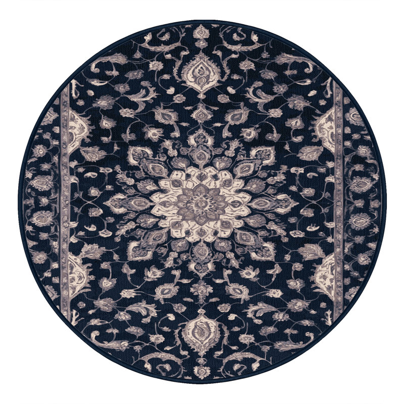 Tapis gris Tabriz lavable à la machine, Rond 7 pi