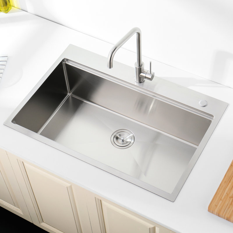 304 Stainless Steel Sink, 30"X22", Single Bowl Overmount, Enchanting Brushed Finish, With Cutting Board, Colander, And Resilient Coating Kitchen Fine Drip