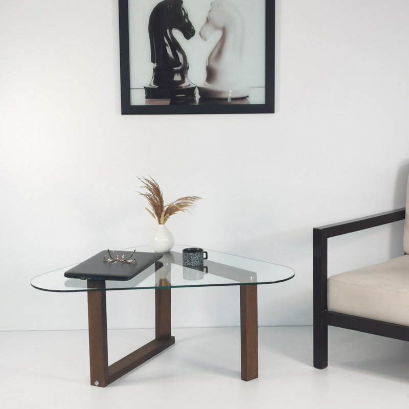 Modern Coffee Table, 100% Solid Wood with 0.24 inch Thickness, 37.8 x 16.1 x 31.9 inches, Walnut Finish | 100% Tempered Glass Frame | Stylish & Durable Design for Living Room, Contemporary Home Décor