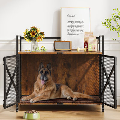 Cage pour chien de 41 po de large, chenil d'intérieur avec roues et coussin souple intégré, meuble pour chien de taille moyenne, brun