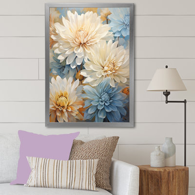 Minimalisme «Blooming Mums» en beige et bleu discret IV sur toile