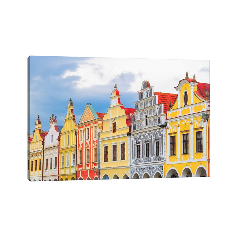 Europe, Czech Republic, Telc. Colourful Houses On Main Square. by Jaynes Gallery - Wrapped Canvas Gallery-Wrapped Canvas Giclée