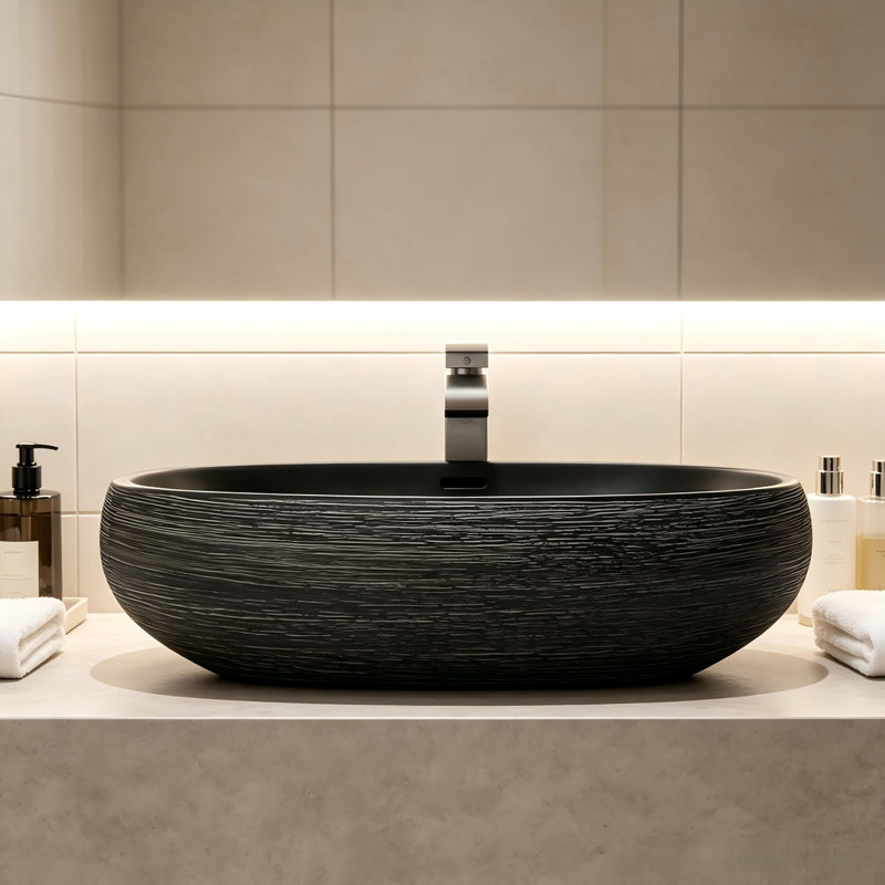 Lavabo vasque artistique de salle de bain Yingze, lavabo bol ovale 24 x 16,1 x 5,9 pouces, lavabo en céramique rétro au-dessus du comptoir, lavabo de salle de bain en porcelaine en céramique pour meuble-lavabo,