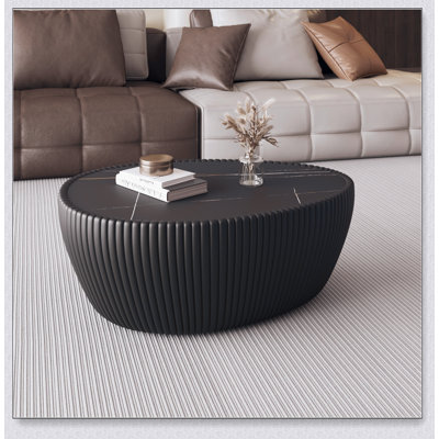Elegant Black Marble Top Goose Egg Shaped Leather Coffee Table For Modern Living Room Furniture