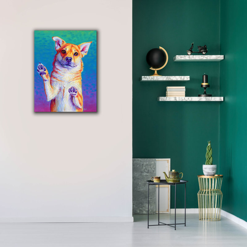 «Cute Rainbow Dog» par Rebecca Wang, art mural sur toile, H 34 po x l 26 po