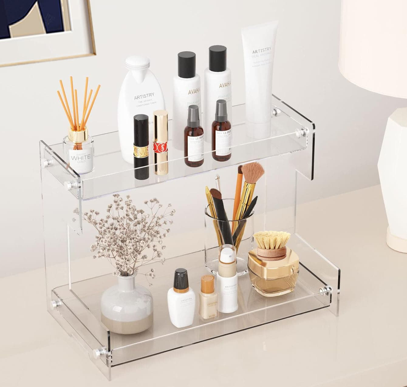 Orren Ellis Perfume Stand - Clear 2 Tier, Acrylic Bathroom Organizer ...