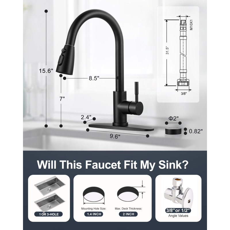 Automatic Smart Mobile Motion Sensor Kitchen Sink Faucet with 3 Modes Pull-Down Sprayer, Matte Black