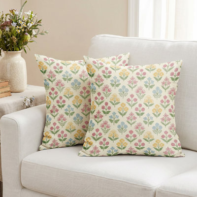 17.7" Set of 2 Colorful Vintage Floral Pattern Linen Sofa Throw Pillow Covers - Cottagecore Accent Cushion