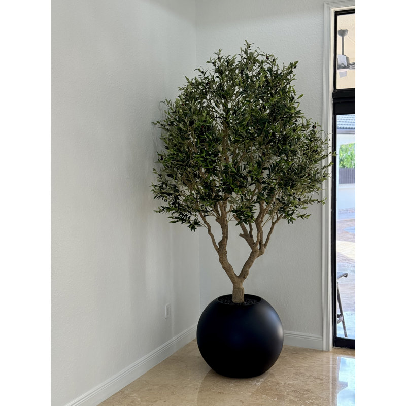 Artificial Olive Tree 30" Globe Planter, Black