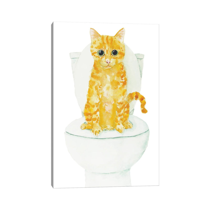 Chat orange sur la toilette par Alexey Dmitetchich Shmyrov - reproduction, H 26 po x l 18 po x 1,5 po