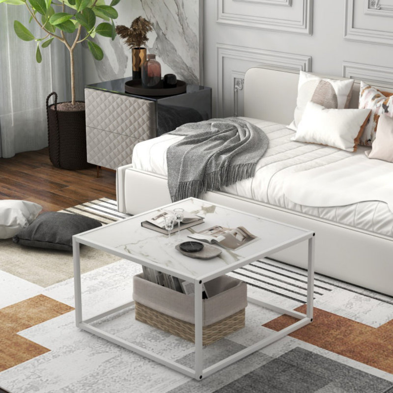 Table basse moderne carrée avec plateau en faux marbre