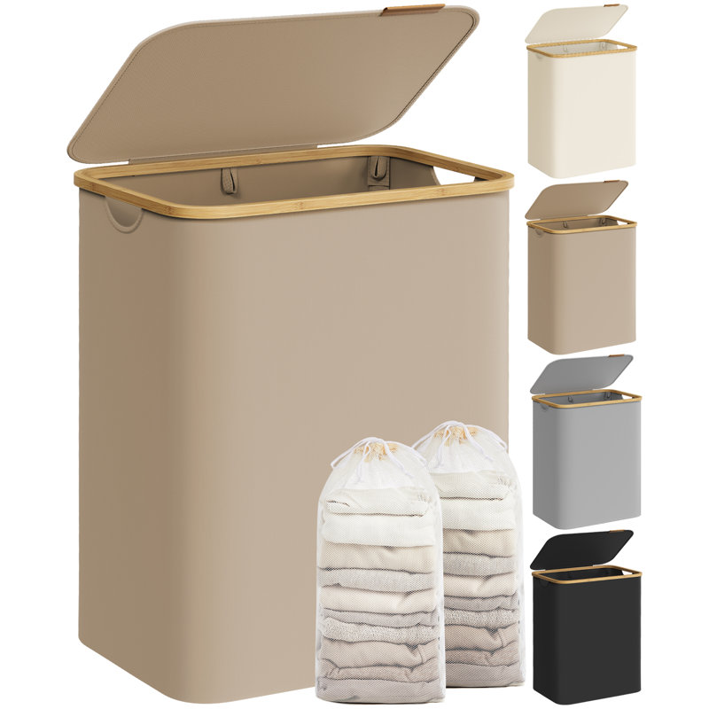 Laundry Hamper, Brown, Cardboard / Paper;Bamboo;Fabric