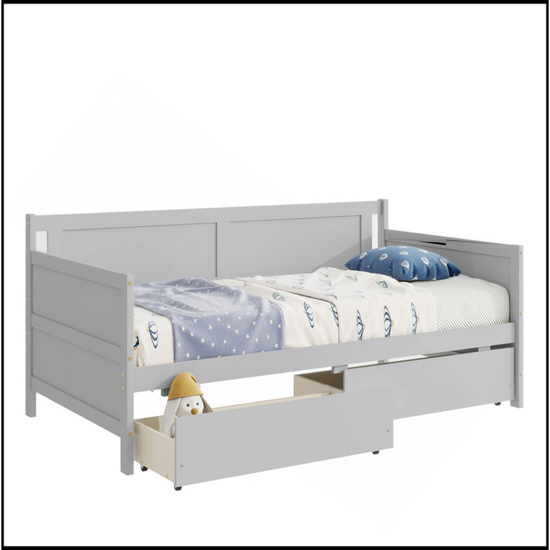 Royal Pine Wood Daybed with 2 Storage Drawers, Grey
