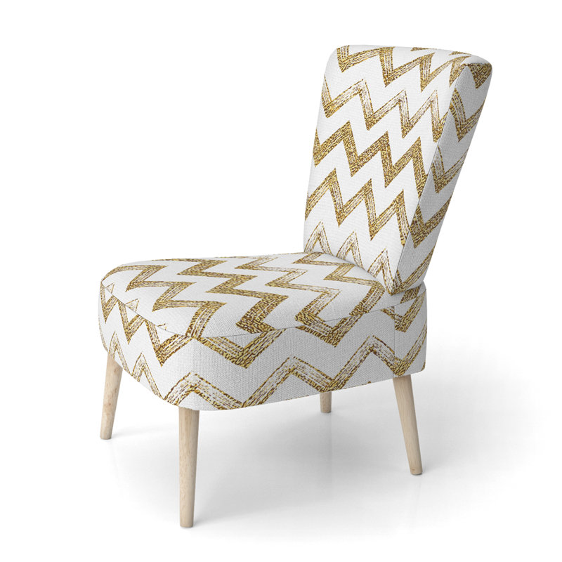 Gold Zigzag Chevron - Velvet Upholstered Patterned Accent Side Chair