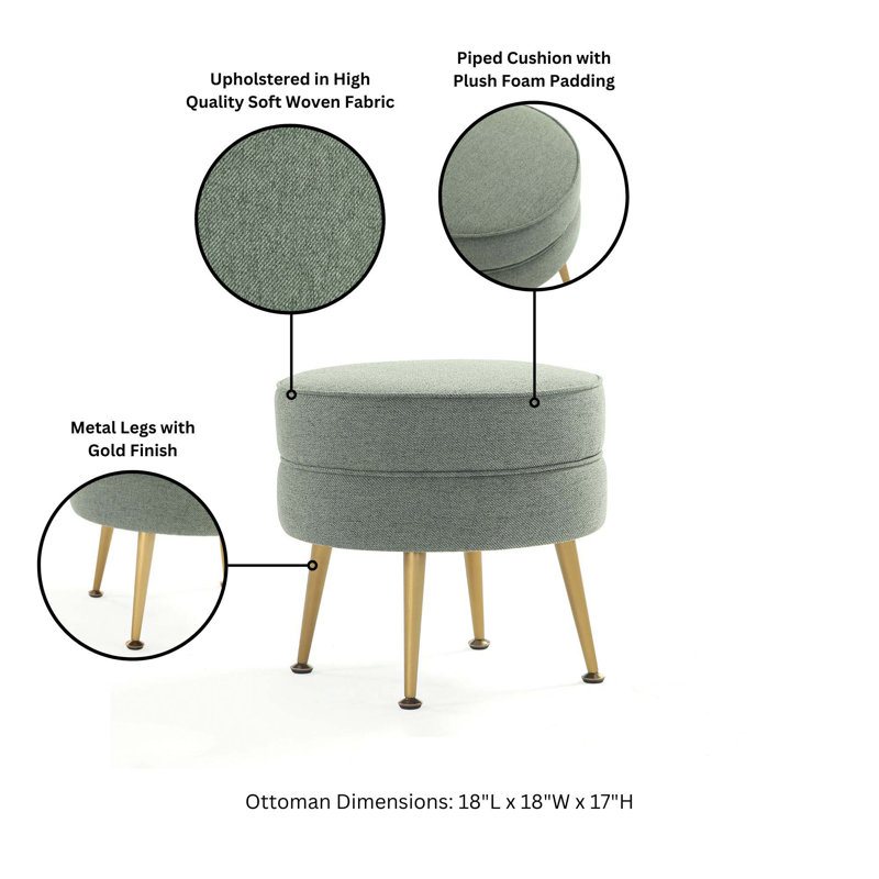 Luker Upholstered Ottoman, Green, Gold