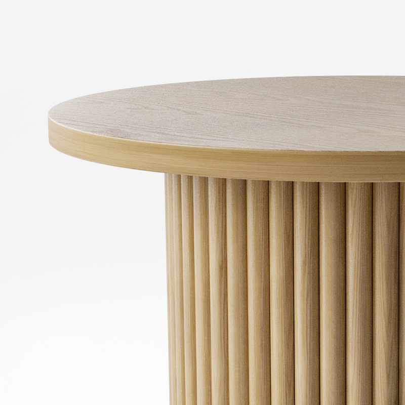 22"Tall Pedestal Wood Round End Table, Handcrafted Solid Wood Fluted（Set Of 2）, Beige